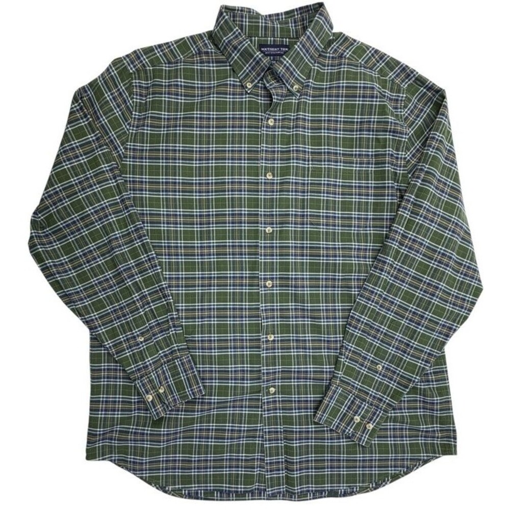 Southern Tide Classic Fit Green Blue Plaid Button Down Shirt Stretch XL Preppy